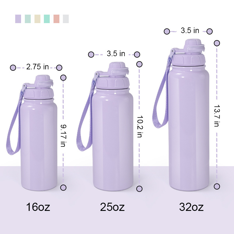 Custom logo 16oz 25oz 32oz Sublimation Stainless Steel Double Wall Macaron Colorful Sport wide mouth Water Bottle