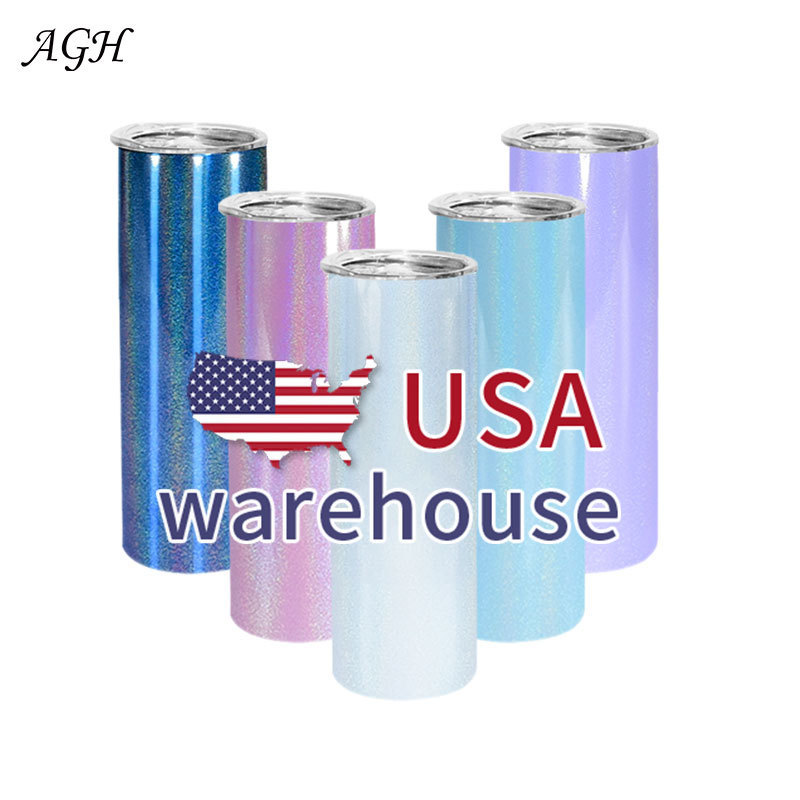 20 Ounce Skinny White Sublimation Rainbow Glitter Sublimation Tumbler 20oz Usa Warehouse