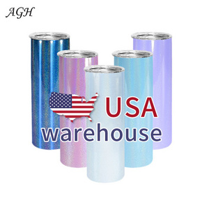 20 Ounce Skinny White Sublimation Rainbow Glitter Sublimation Tumbler 20oz Usa Warehouse