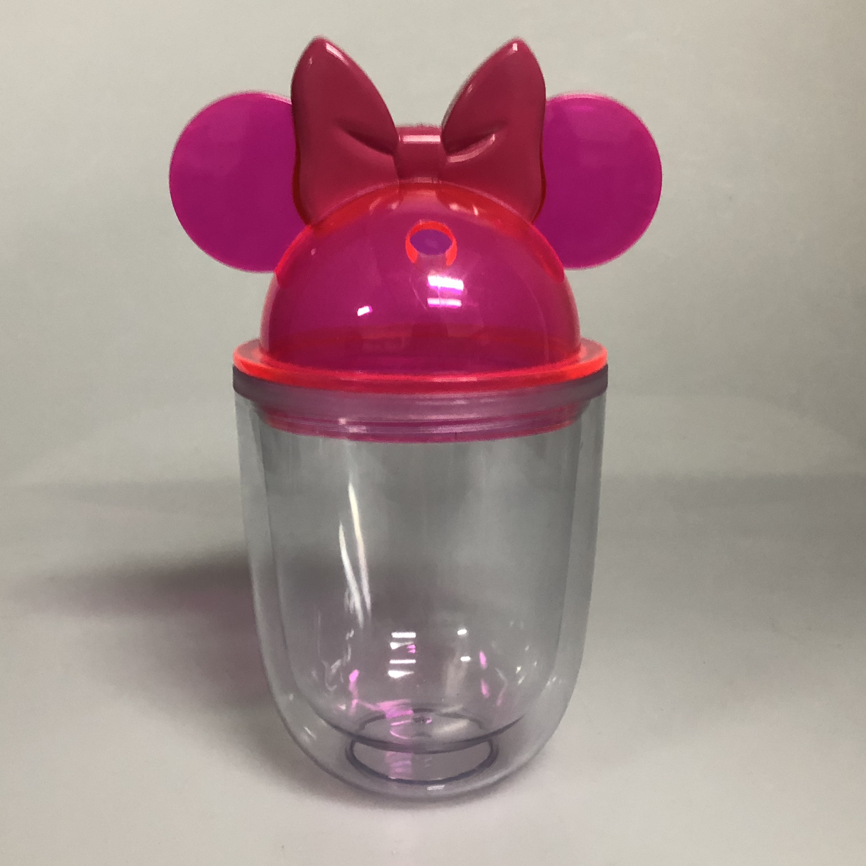 popular sale 350ML double wall Mini Minnie Ears water bottle acrylic clear plastic mug with lid and straw  BPA free custom