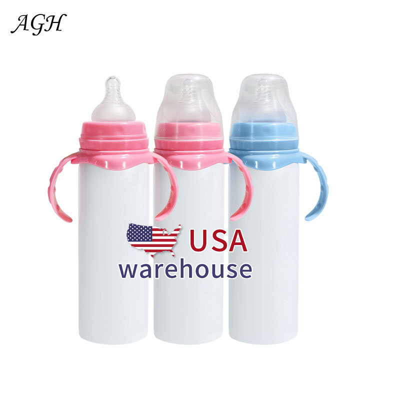 AGH Wholesale Eco-friendly Cute 8oz Oz  Stainless Steel Sublimation Blanks Baby Feeding Water Bottle Kid Tumbler with Handle