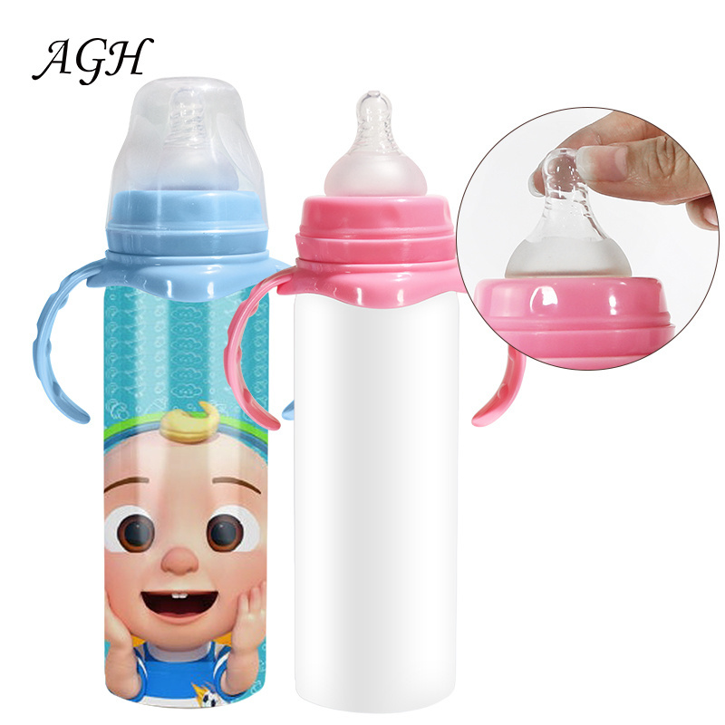 AGH Wholesale Eco-friendly Cute 8oz Oz  Stainless Steel Sublimation Blanks Baby Feeding Water Bottle Kid Tumbler with Handle