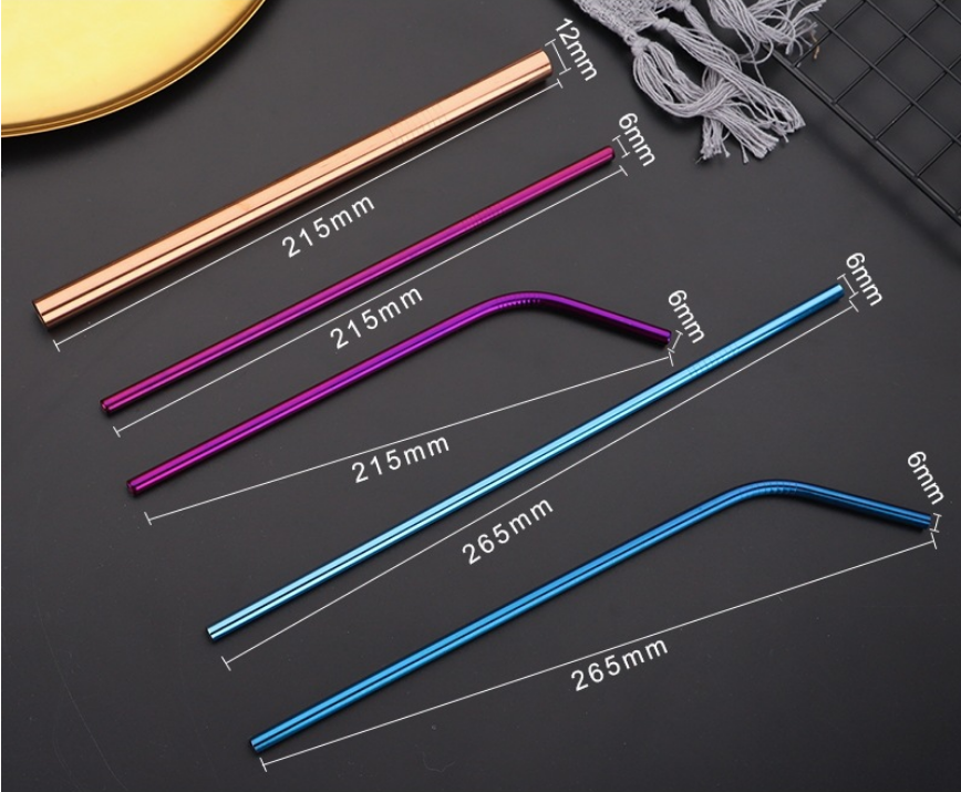 stainless steel straw reusabe drinking straw 26.6cm and 21.5cm colored stainless steel curve straw