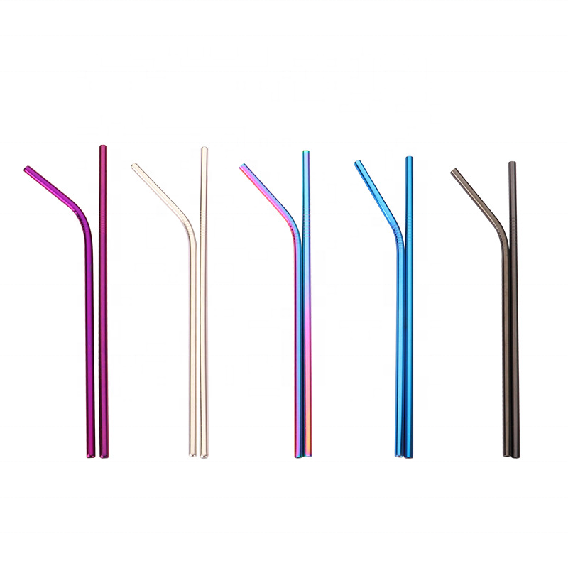 stainless steel straw reusabe drinking straw 26.6cm and 21.5cm colored stainless steel curve straw