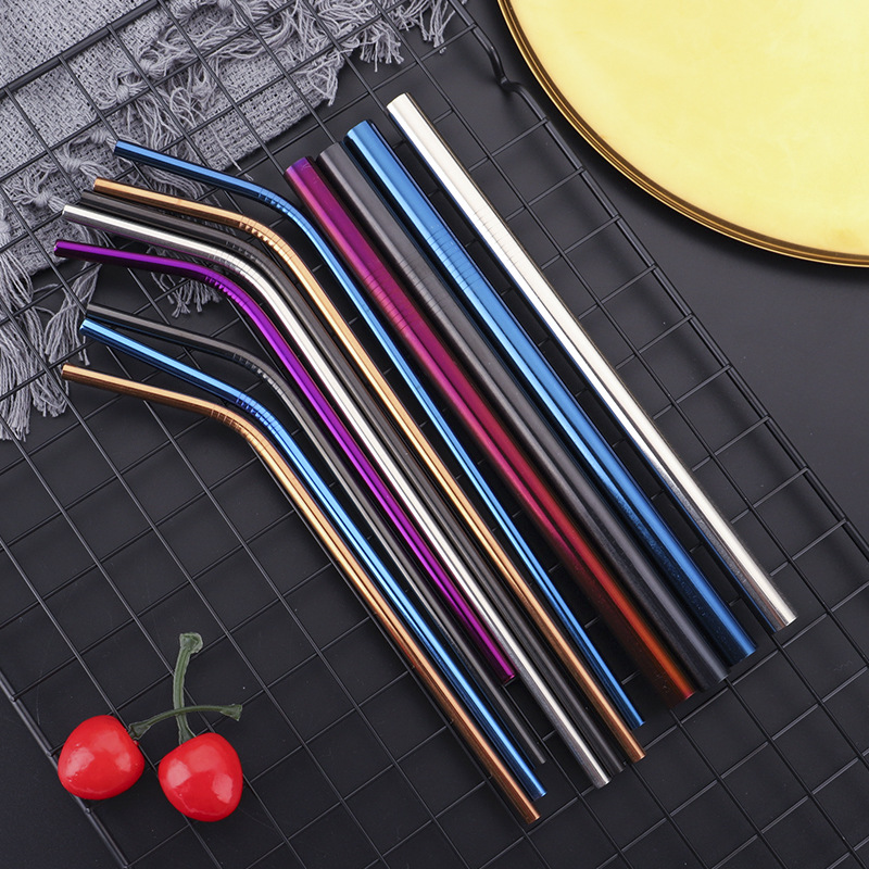 stainless steel straw reusabe drinking straw 26.6cm and 21.5cm colored stainless steel curve straw