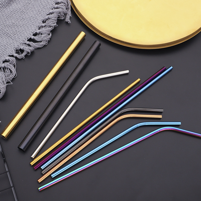 stainless steel straw reusabe drinking straw 26.6cm and 21.5cm colored stainless steel curve straw