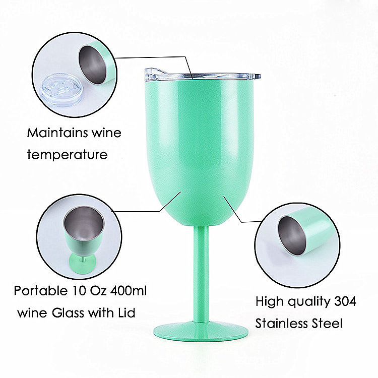 10oz Stainless Steel Wine Goblet Wholesale Water Bottles Red Wine Cup Double Walled Tumbler Goblet with Clear Lid