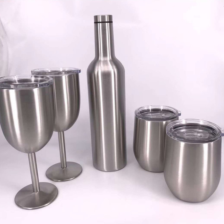 10oz Stainless Steel Wine Goblet Wholesale Water Bottles Red Wine Cup Double Walled Tumbler Goblet with Clear Lid