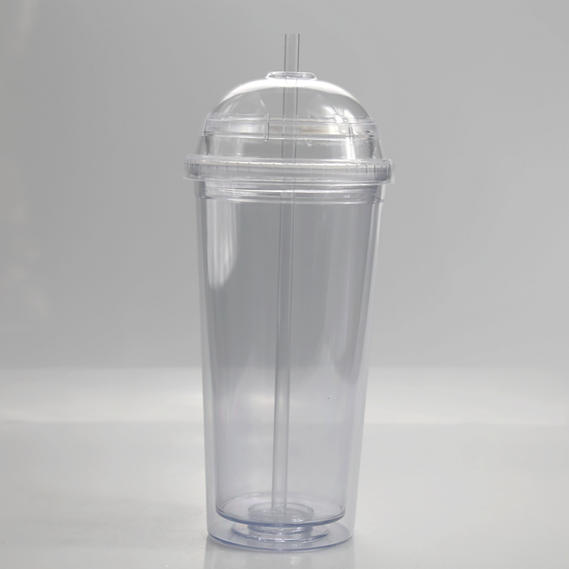 plastic cup reusable dome lid tumbler 20oz double wall acrylic tumbler with dome lid and straw