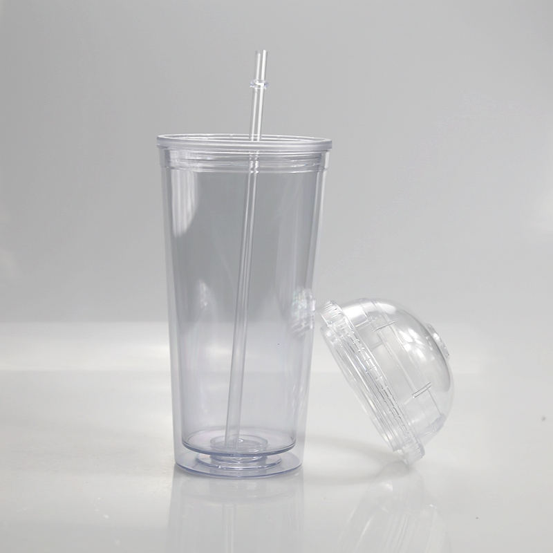 plastic cup reusable dome lid tumbler 20oz double wall acrylic tumbler with dome lid and straw