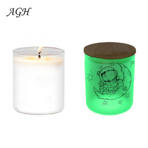 AGH 10oz Wholesale Custom High Quality Thick Sublimation Frosted Clear Luxury Glass Candle Jars Cup Glow in the Dark  With Lids