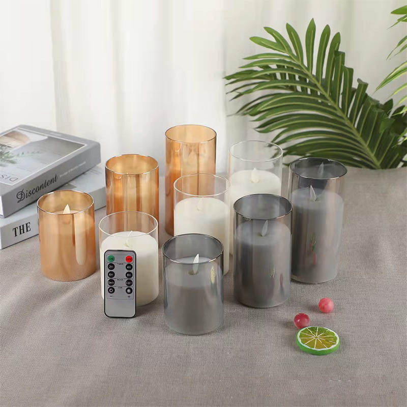 AGH Hot Selling High Quality Flameless Led Candle Grey Gold Glass Pillar Candles