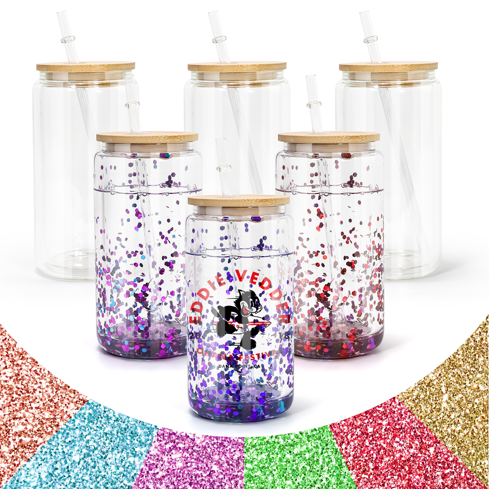 Hot sell 16oz clear double wall pre-drill sublimation snow globe glass jar with stopper and bamboo lids RTS in US warehouse