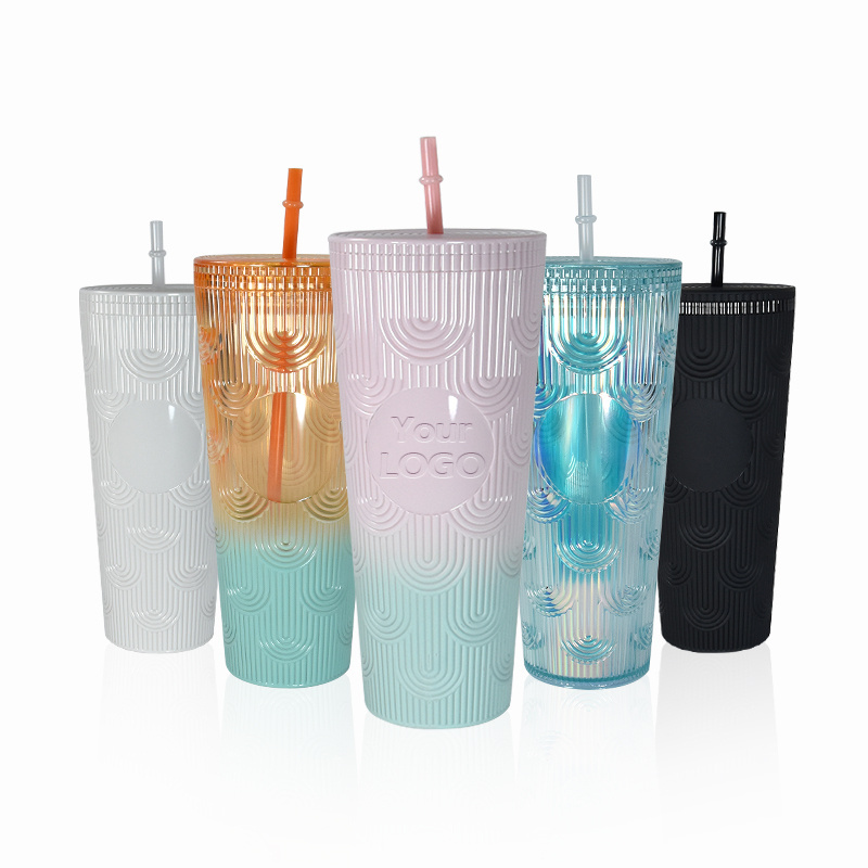 AGH Customized Wholesale 25oz Colored Double Wall Acrylic Plastic Tumbler Come with Straw and Lid