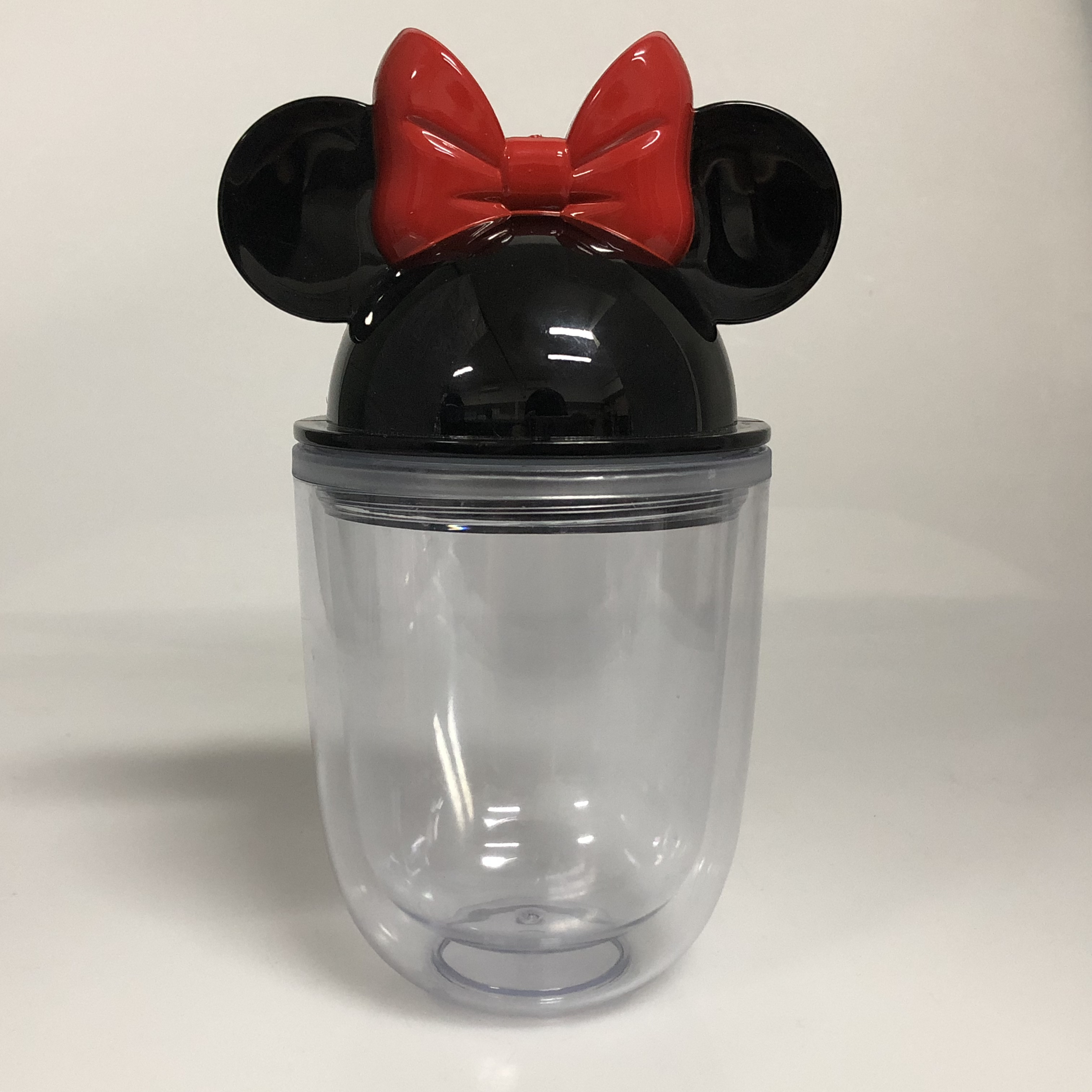 popular sale 350ML double wall Mini Minnie Ears water bottle acrylic clear plastic mug with lid and straw  BPA free custom