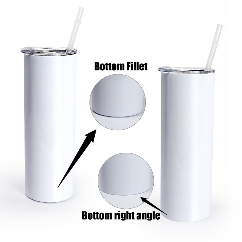 US Warehouse in stock  White Sublimation Blanks Stainless Steel Tumbler Straight 20oz Skinny Tumbler With Straw and lids