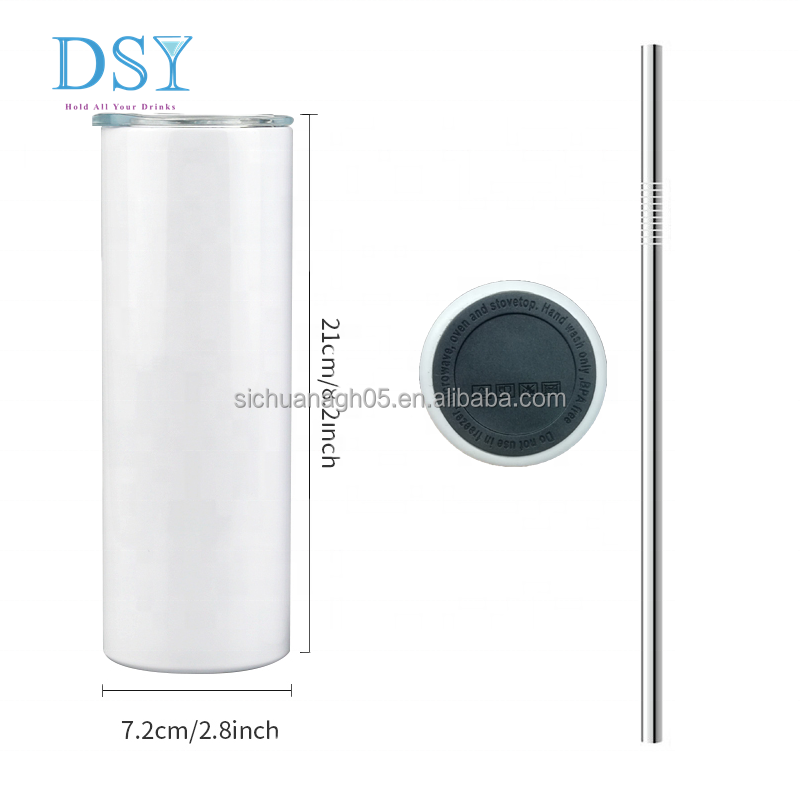 US Warehouse in stock 20oz vacuum insulated double wall stainless steel sublimation diy straight coffee tumbler with straw