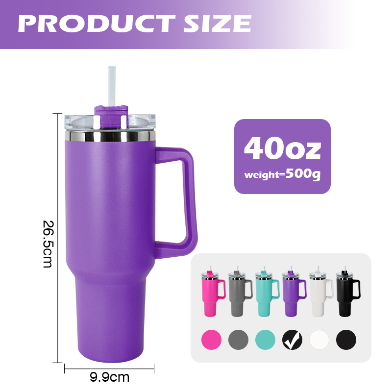 China warehouse In Stock Travel Coffee Mug Thermal Cup 40 oz Powder Coated Stainless Steel Tumbler With Handle And Straw