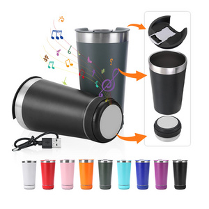 New 16oz beer cup Reusable Stainless Steel Outdoor Tumbler 473ML Insulated Beer Cups with Opener and Wireless Speaker