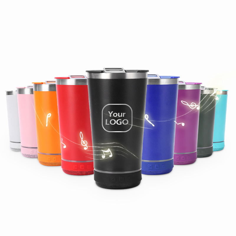 New 16oz beer cup Reusable Stainless Steel Outdoor Tumbler 473ML Insulated Beer Cups with Opener and Wireless Speaker