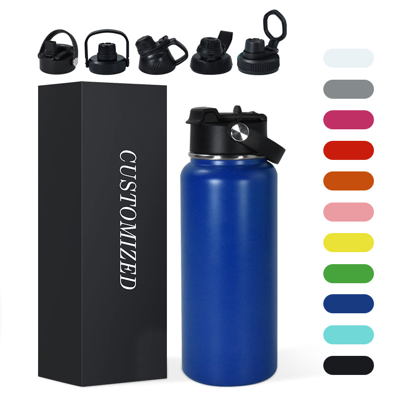 Custom 12 18 32 64oz Water Bottle Custom Logo Leak Proof Metal Sports Insulated Drink Bottle 304 Stainless Steel Water Bottle