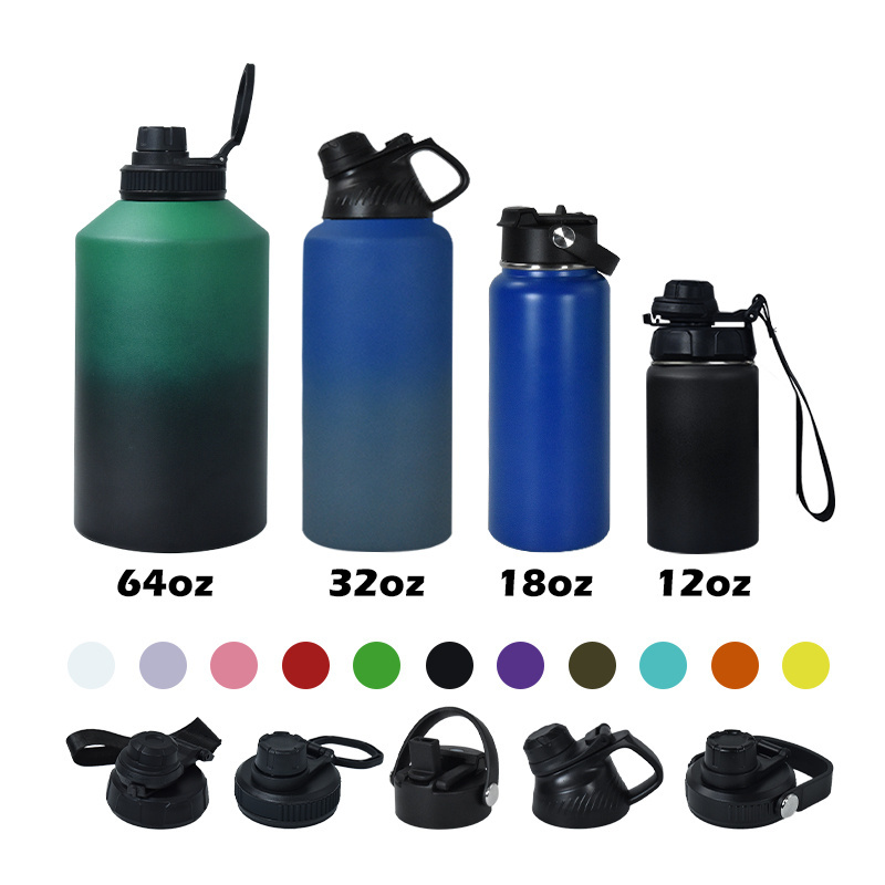 Custom 12 18 32 64oz Water Bottle Custom Logo Leak Proof Metal Sports Insulated Drink Bottle 304 Stainless Steel Water Bottle