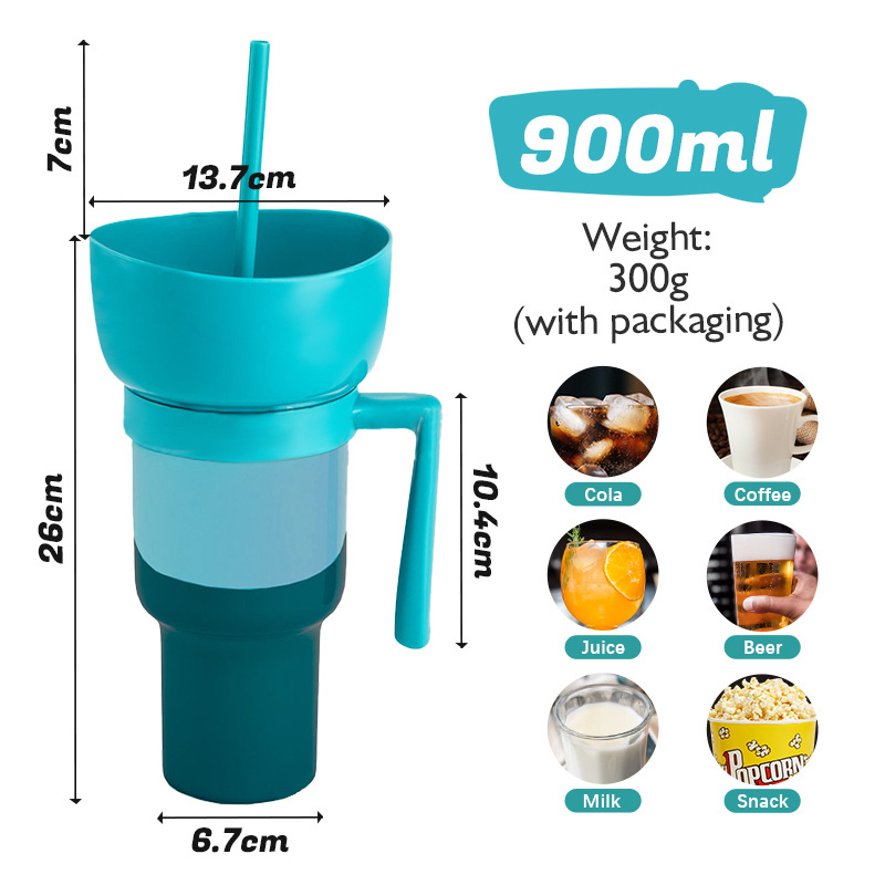 Stadium tumbler Customized logo 32oz Mainstays plastic colors /gradient Color Changing Stadium tumbler with snack bowl and straw