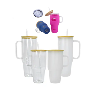 AGH Wholesale glass tumbler Cups 32oz 40oz clear frosted beer mug glass tumbler with handle and lid silicone sleeve cover