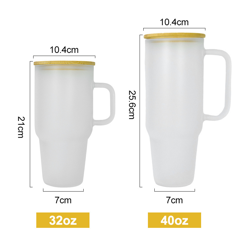 AGH Wholesale glass tumbler Cups 32oz 40oz clear frosted beer mug glass tumbler with handle and lid silicone sleeve cover