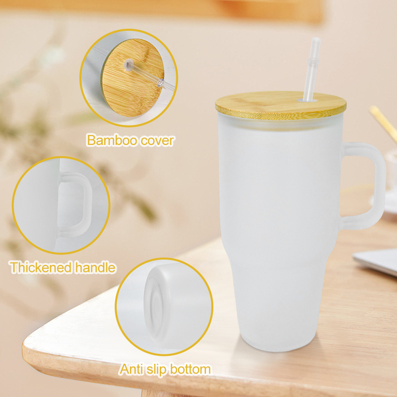 2024 USA China warehouse ECO friendly products 32oz 40oz glass cup sublimation clear frosted glass tumbler mugs with handle