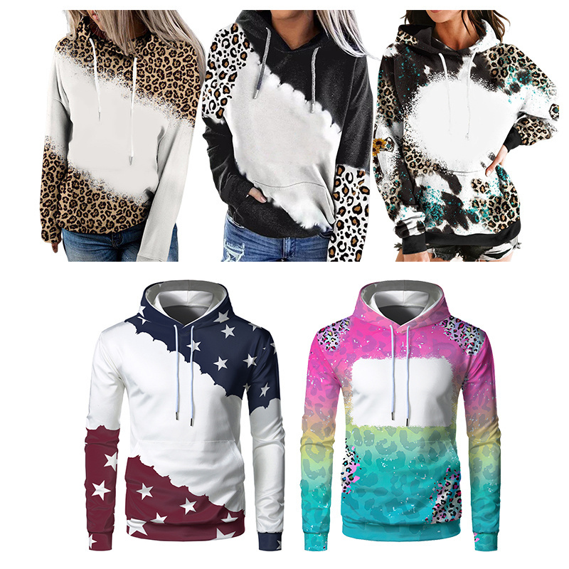 USA warehouse free shipping sublimation hoodies  polyester adults kids custom logo faux bleached sweatshirt for DIY printing