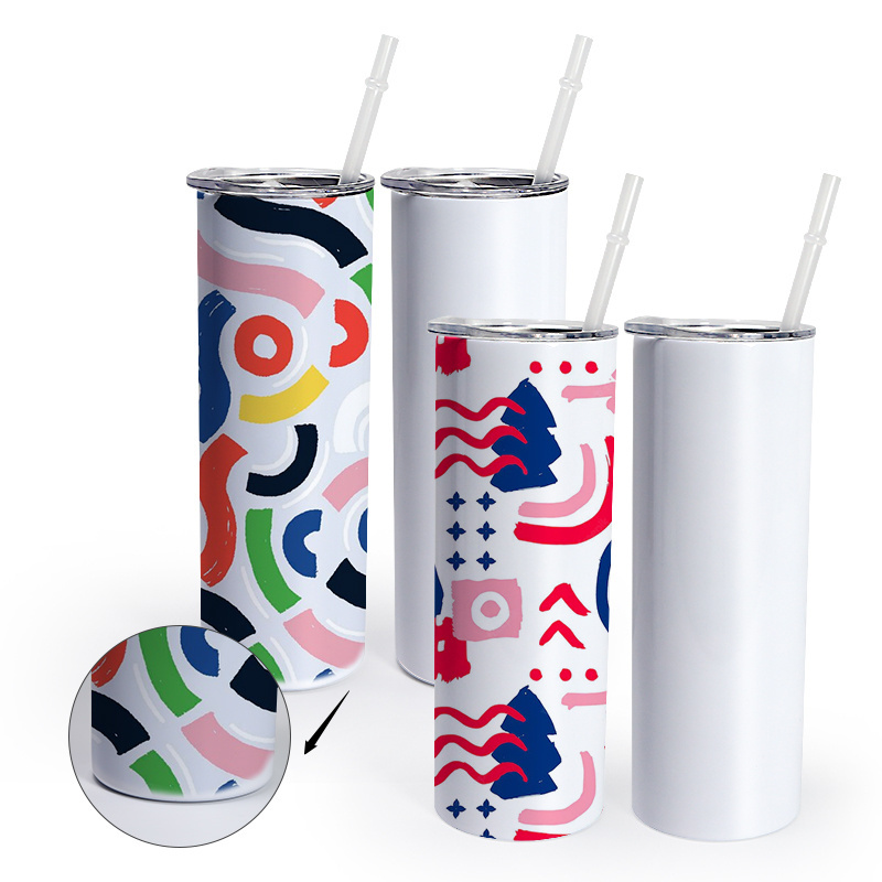 US Warehouse in stock  White Sublimation Blanks Stainless Steel Tumbler Straight 20oz Skinny Tumbler With Straw and lids