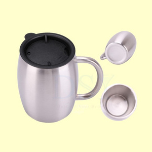 LOW MOQ Blank 14oz Stainless Steel Double Walled Tea Coffee Travel Mug with Handle and Lid blank for customize