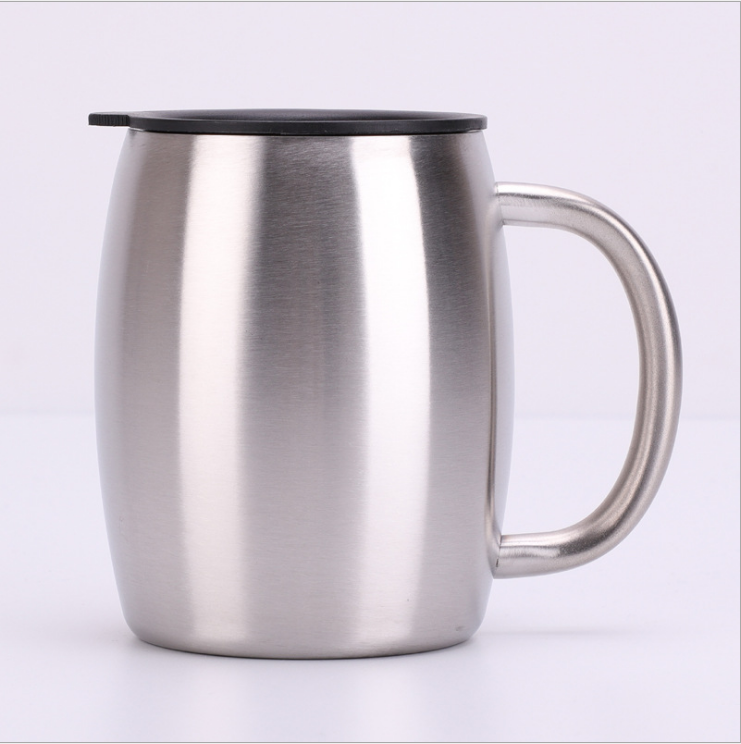 LOW MOQ Blank 14oz Stainless Steel Double Walled Tea Coffee Travel Mug with Handle and Lid blank for customize