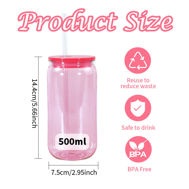 Wholesale Bulk 16oz Jelly Colored Plastic Can Glass for Iced Coffee Soda BPA Free Kids 16oz Jelly Colored Plastic Can for Vinyl