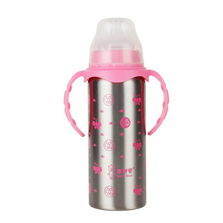 BPA FREE 8oz stainless steel kids water bottles baby bottle with silicone nipple baby feeding milk bottle with handle