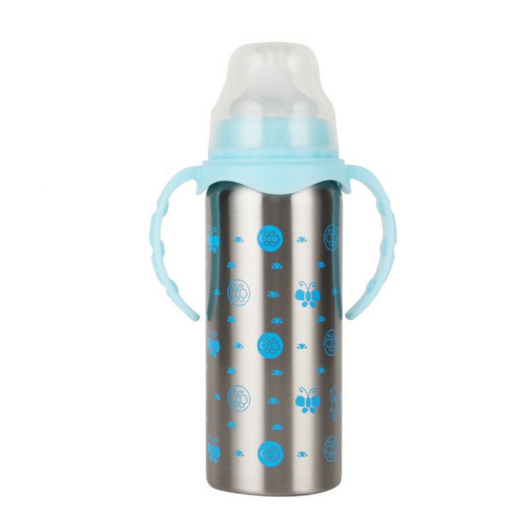 BPA FREE 8oz stainless steel kids water bottles baby bottle with silicone nipple baby feeding milk bottle with handle