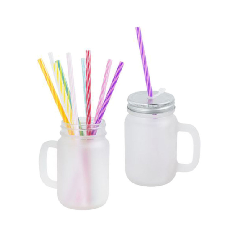 Frosted Glass Jars Sublimation Blanks 16oz 450ml DIY Transparent Clear Glass Mason Jars with Lid Colorful Straw