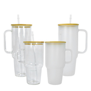 2024 USA China warehouse ECO friendly products 32oz 40oz glass cup sublimation clear frosted glass tumbler mugs with handle