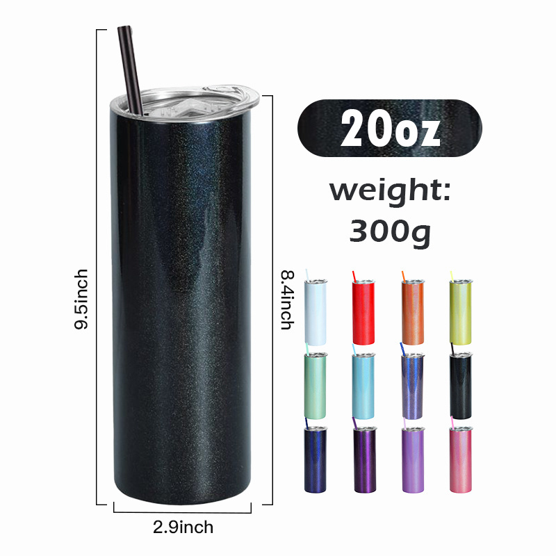 NEW 20oz sublimation straight rainbow shimmer tumbler stainless steel double wall vacuum insulted skinny cup with plastic straw