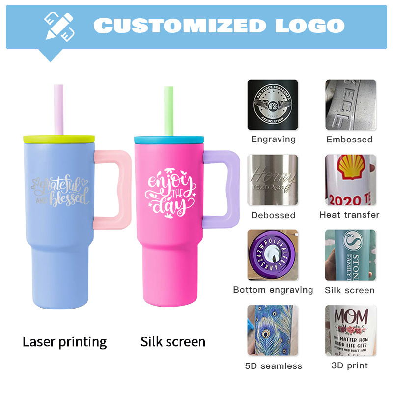 New 24 oz 30 oz 40 oz Insulated Cup Reusable Stainless Steel 40oz Travel Mug Water Bottle Tumbler with Handle Lid and Straw