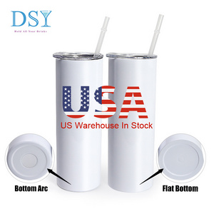 US Warehouse in stock  White Sublimation Blanks Stainless Steel Tumbler Straight 20oz Skinny Tumbler With Straw and lids