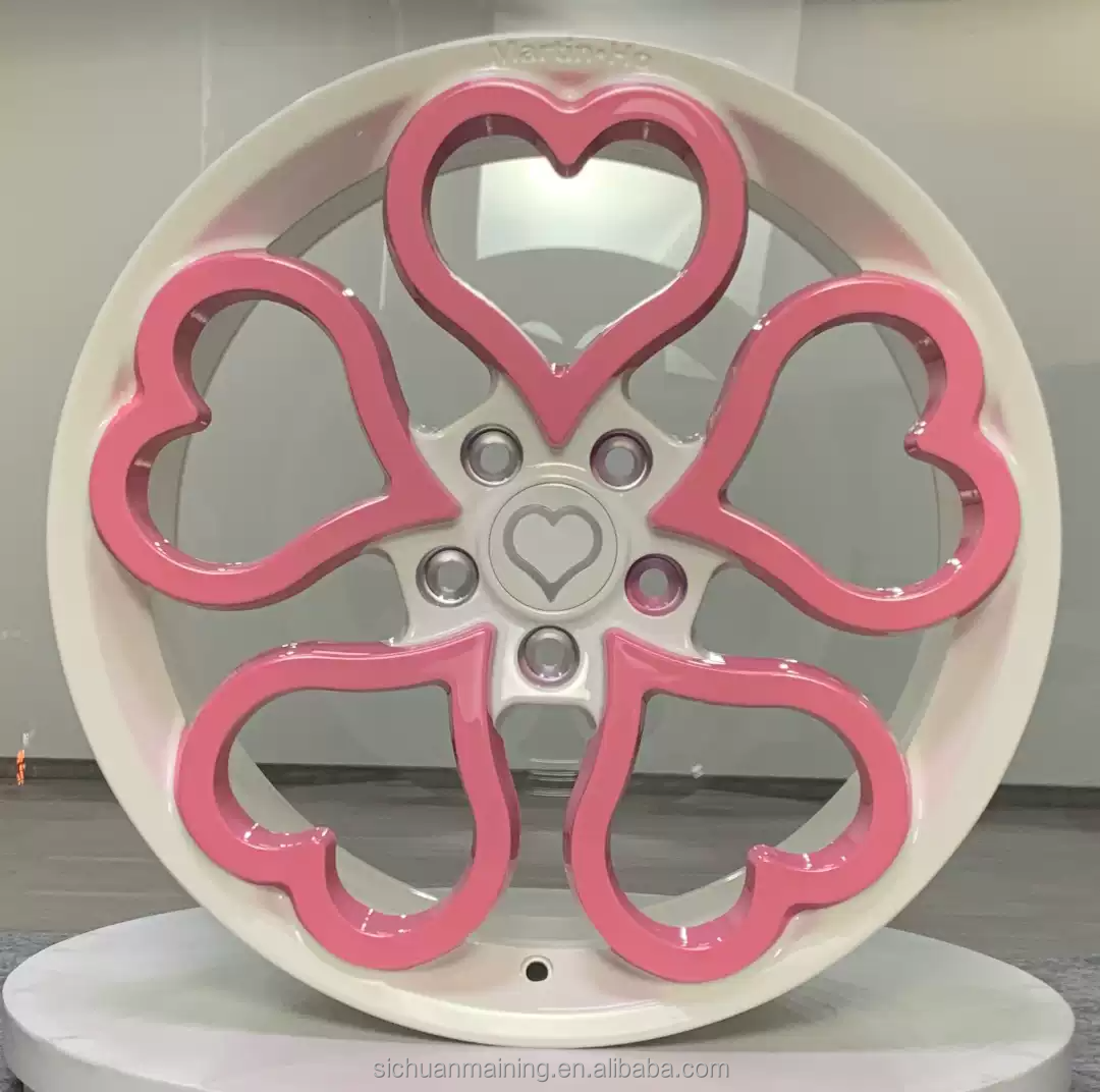 Pink Heart Rims Shape Alloy Wheels 5x112 5x114.3 5x120 16 17 18 19 20 21 22 23 24 25 26 Inch Rims With Hearts