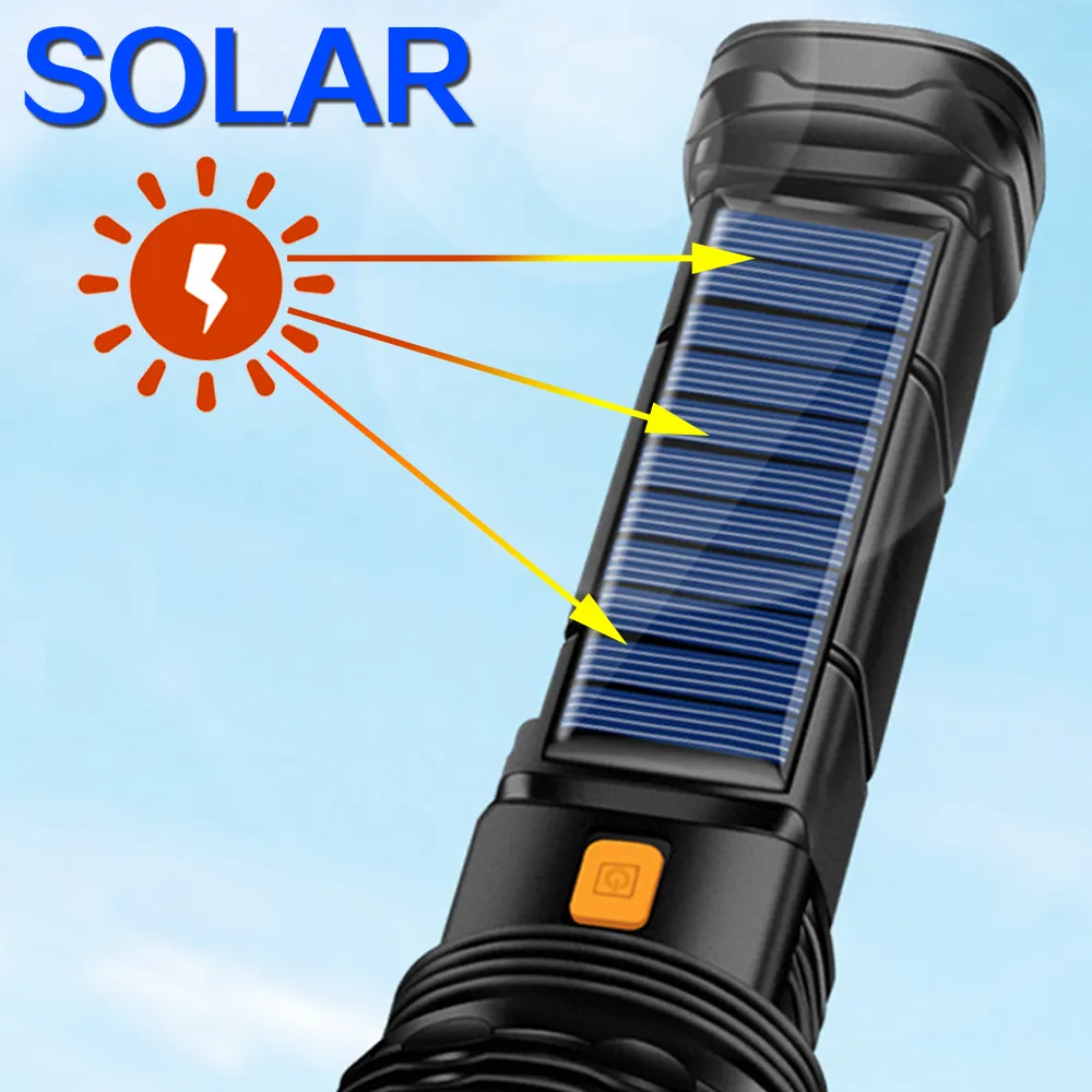 Camping Survival Emergency Torch Solar Rechargeable Multi Function 1000 Lumens LED Flashlight