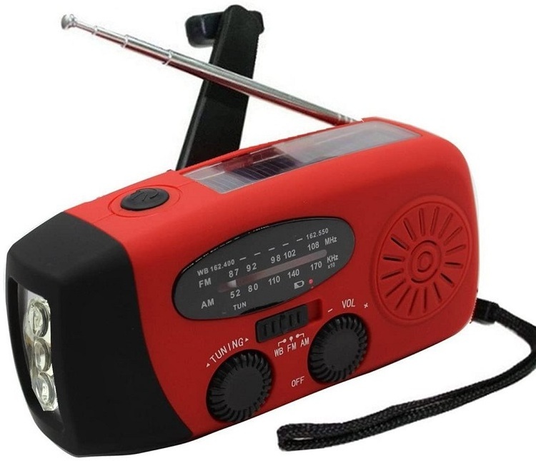 2000mAh Emergency NOAA Weather Radio Dynamo Hand Crank Radio Solar Powered AM WB FM Portable Radio with 3 LED Flashlight