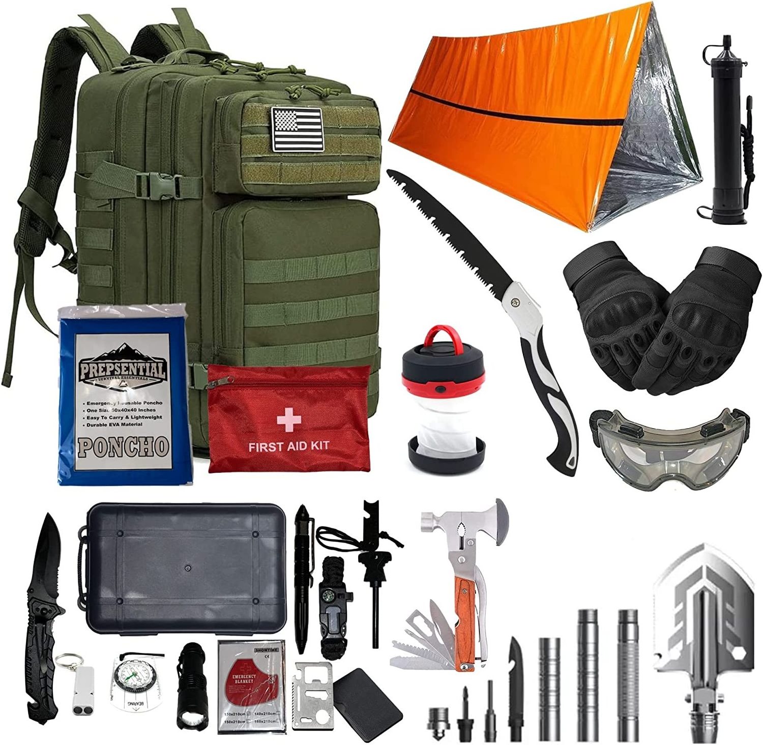 Outdoor Go Bag Survival Gears 72 Hours Camping Backpack Tactical Emergency Survival Kit for Disaster Earthquake Tsunami