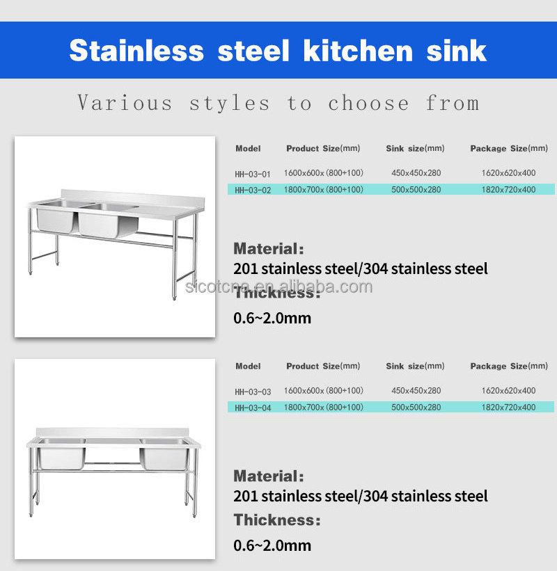 Restaurant Kitchen Stainless Steel Dining Table Multifunctional Single Bowl Sink Kitchen Faucet Sink