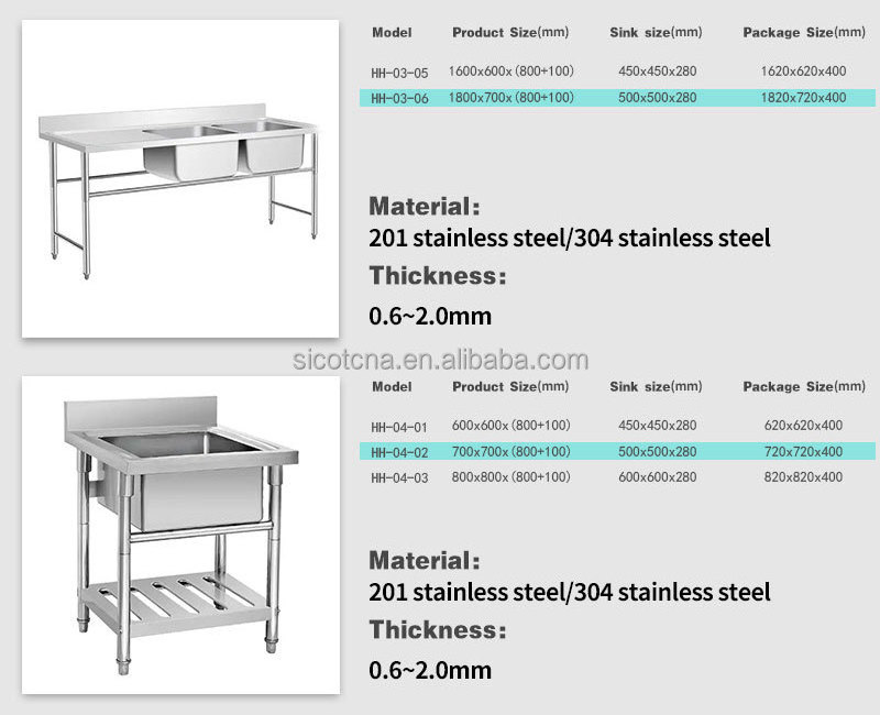 Restaurant Kitchen Stainless Steel Dining Table Multifunctional Single Bowl Sink Kitchen Faucet Sink