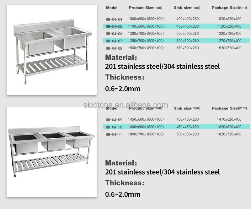 Restaurant Kitchen Stainless Steel Dining Table Multifunctional Single Bowl Sink Kitchen Faucet Sink