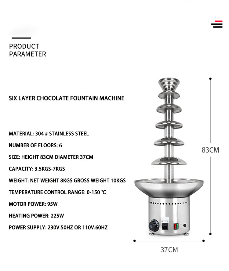 Commercial Chocolate Fountain with 5 Tiers Chocolate Melting Furnace Chocolate Fountain for Home Office Party